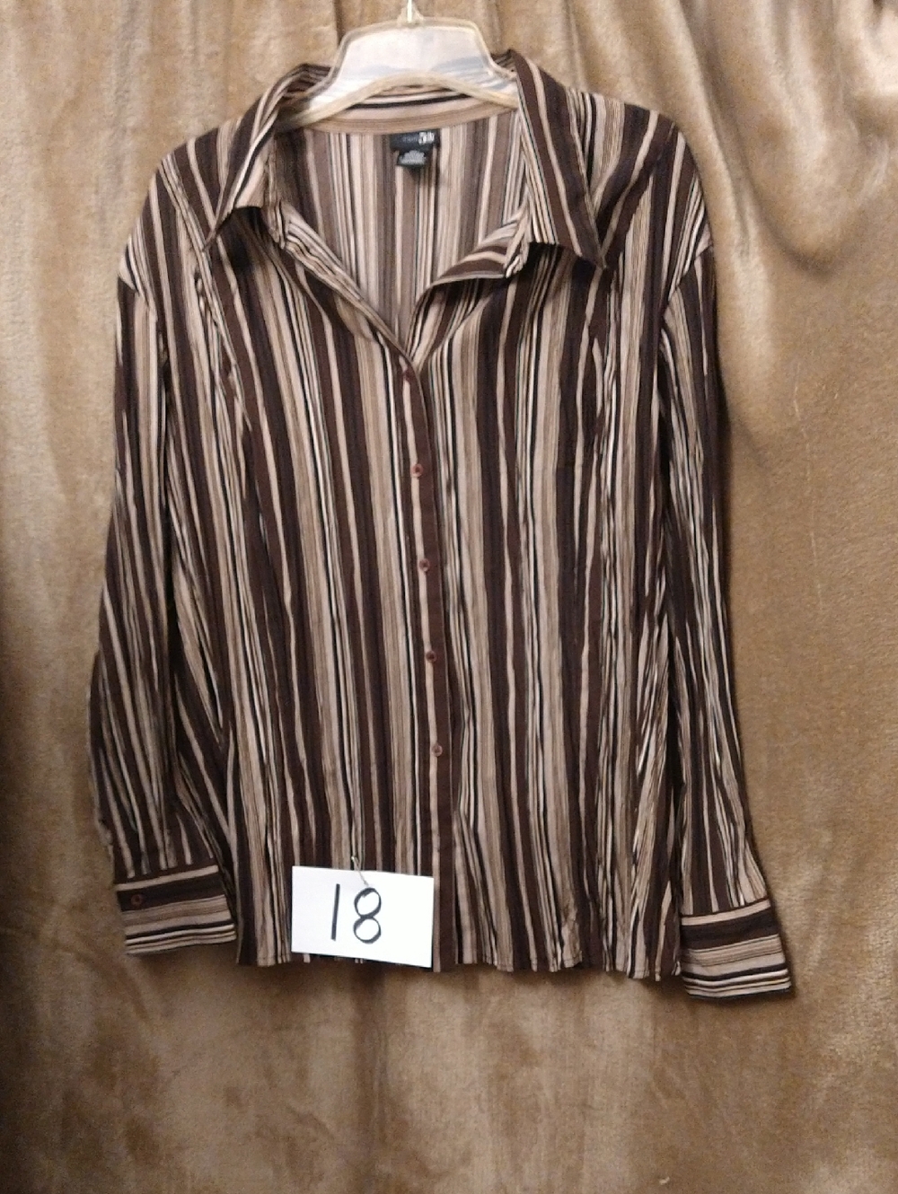 East 5th Brown and Beige Striped Long-Sleeve Button-Up Shirt